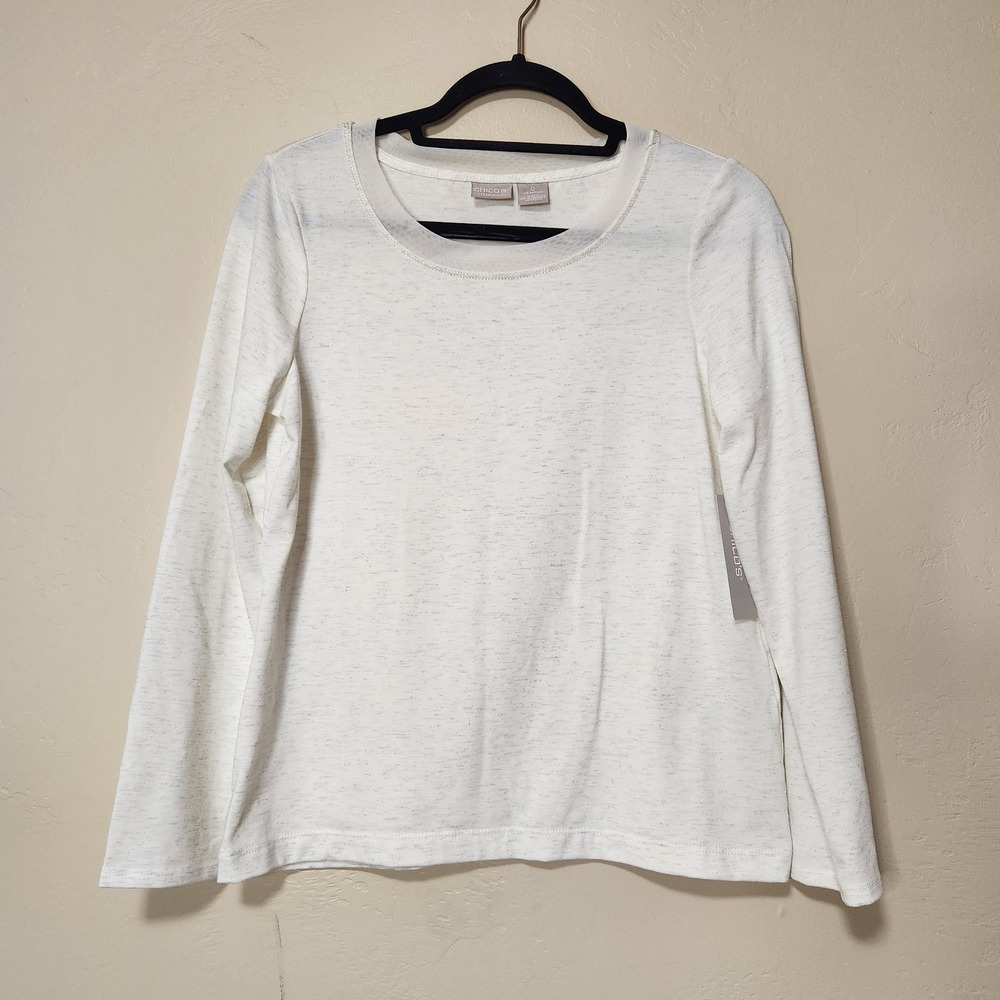 Chico's Zynergy White Shear Long Sleeve Top Women's Size 0 Small